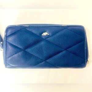 Roots 73 Women's Leather Wallets Zip Wristlet Around Navy Blue 12 Cards 20x10 cm